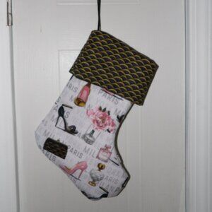 High Heels Pocket books Flowers Paris 14" Hand Crafted Christmas Stocking